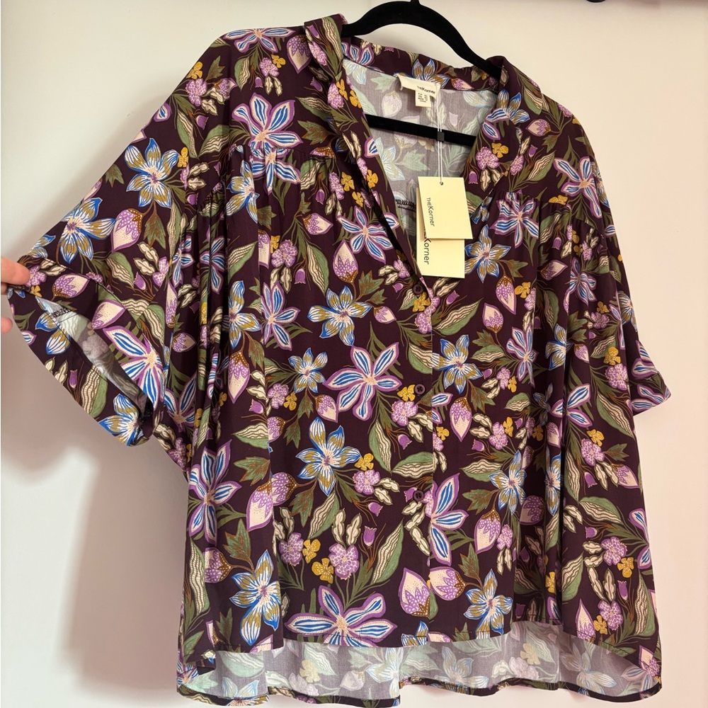 The Korner Elegant Floral Blouse - Purple and Blue